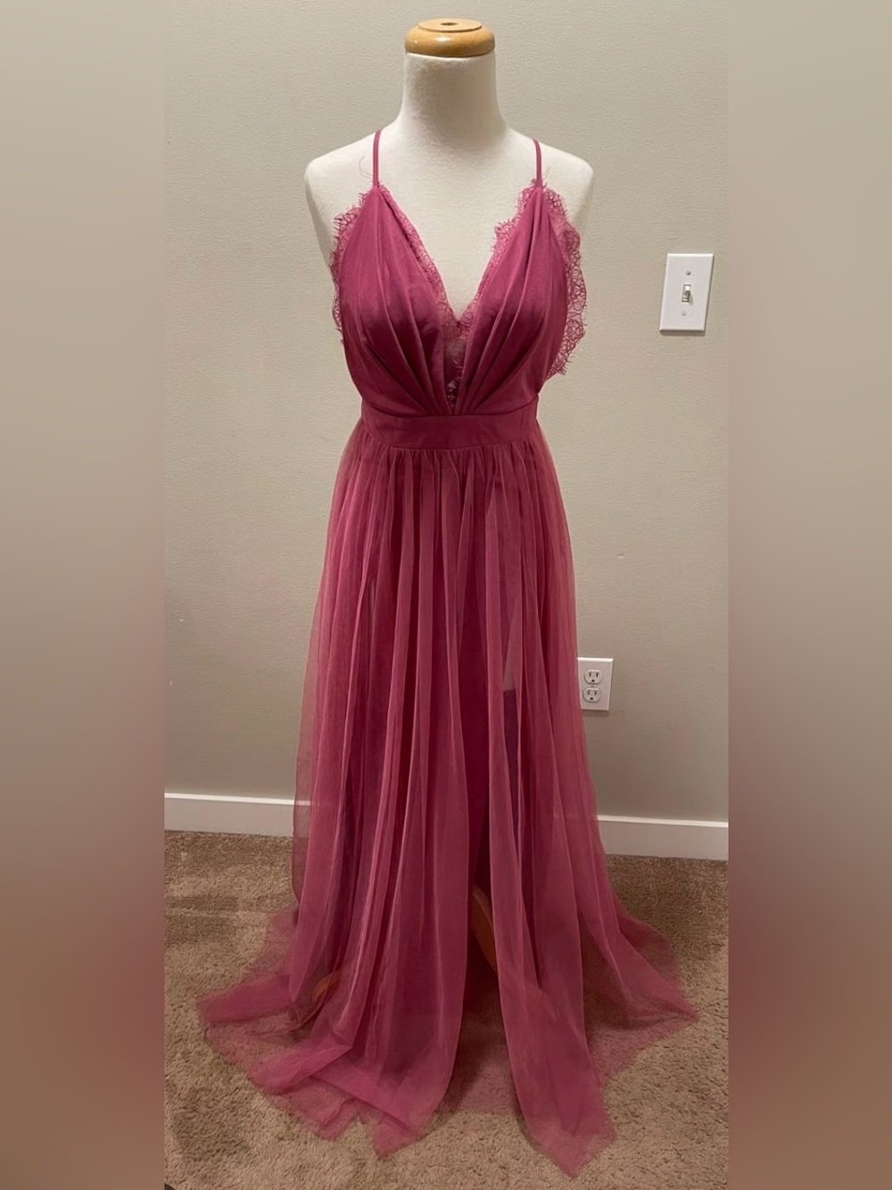 Luxxel Plum Lace-Trim Slip Dress
